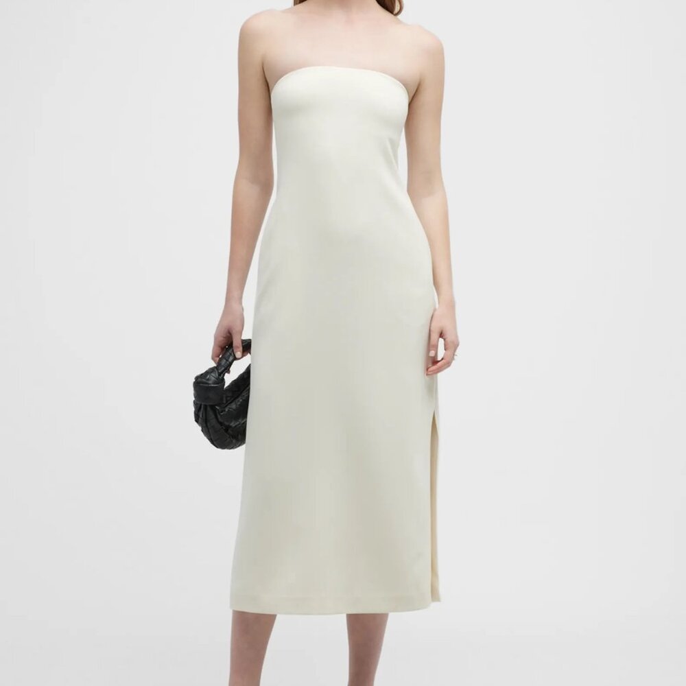 Theory Strapless Admiral Crepe Midi Dress in Rice